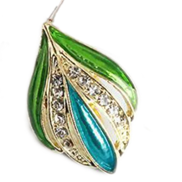 Blue/Green Enamel & Rhinestones Stud Earrings - They shine with elegance - Picture 5 of 5